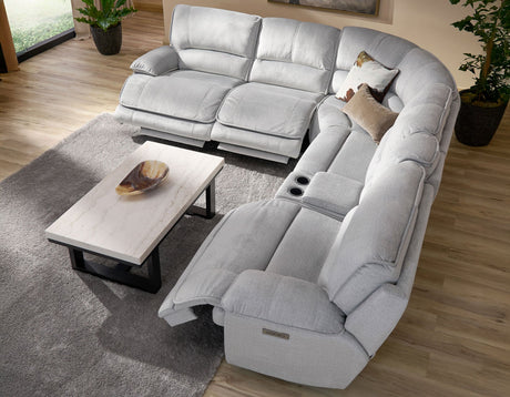 Olsen Silver 6-Piece Dual-Power Zero-Gravity Reclining Sectional by Steve Silver at Eve Furniture