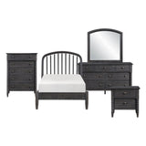 Olson Espresso Twin Bed, Mirror and Dresser, Chest with Nightstand