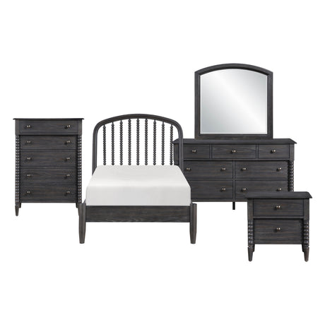 Olson Espresso Twin Bed, Mirror and Dresser, Chest with Nightstand by Homelegance at Eve Furniture