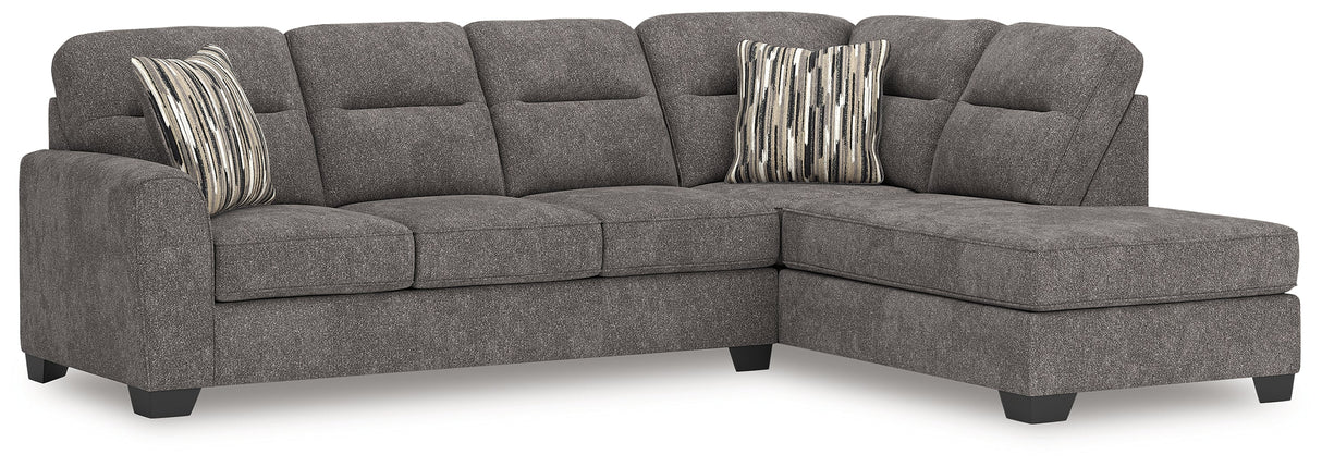 Olten Graphite 2-Piece Sectional with RAF Chaise by Ashley at Eve Furniture