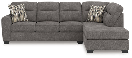 Olten Graphite 2-Piece Sectional with RAF Chaise by Ashley at Eve Furniture