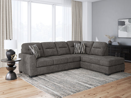 Olten Graphite 2-Piece Sectional with RAF Chaise by Ashley at Eve Furniture