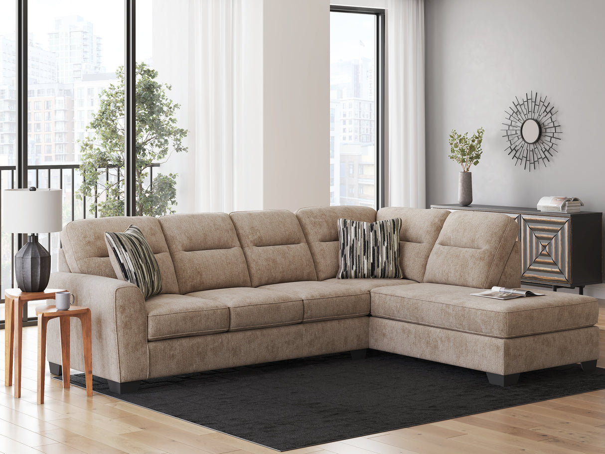 Olten Mocha 2-Piece Sectional with RAF Chaise by Ashley at Eve Furniture