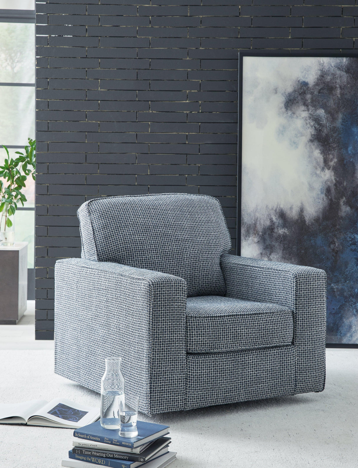 Olwenburg Denim Swivel Accent Chair by Ashley at Eve Furniture