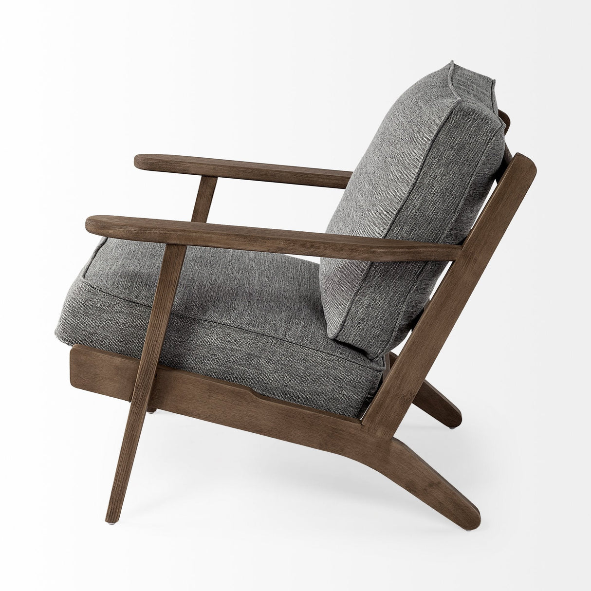 Olympus V Castlerock Grey Fabric Wrapped Brown Wooden Frame Accent Chair by Mercana at Eve Furniture