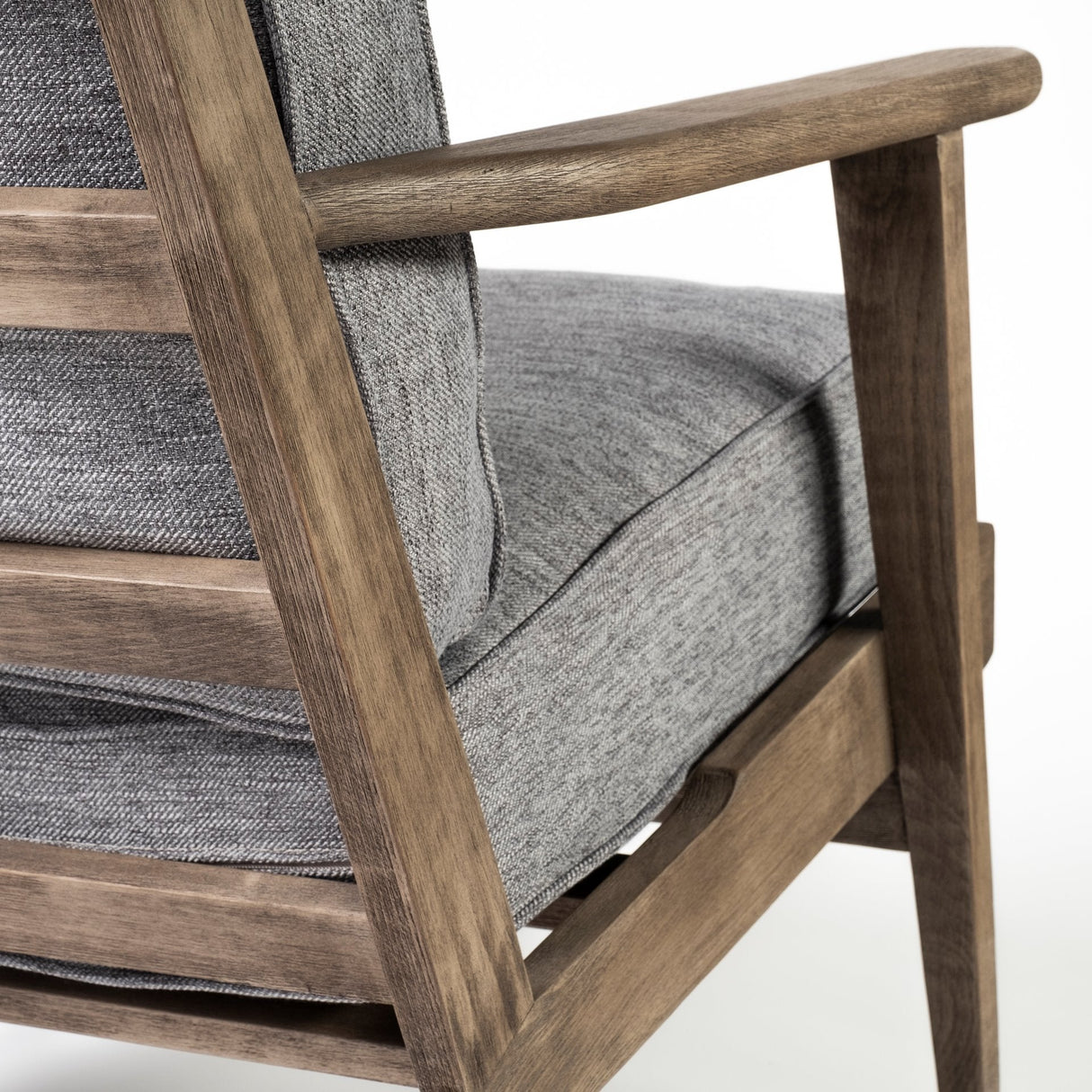 Olympus V Castlerock Grey Fabric Wrapped Brown Wooden Frame Accent Chair by Mercana at Eve Furniture