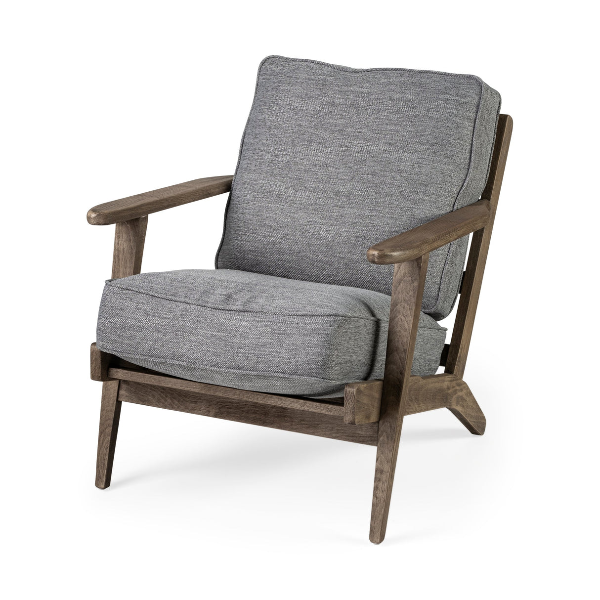 Olympus V Castlerock Grey Fabric Wrapped Brown Wooden Frame Accent Chair by Mercana at Eve Furniture