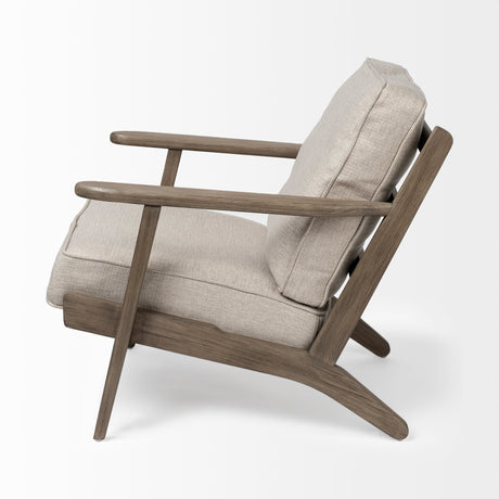 Olympus VI Beige Fabric Wrapped Wooden Frame Accent Chair by Mercana at Eve Furniture
