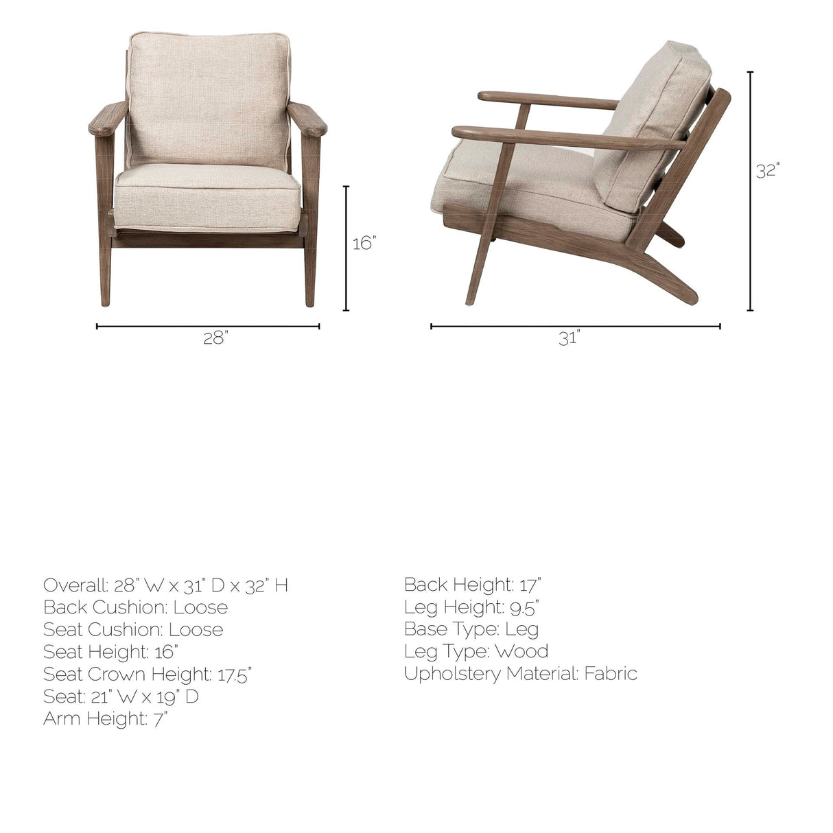Olympus VI Beige Fabric Wrapped Wooden Frame Accent Chair by Mercana at Eve Furniture