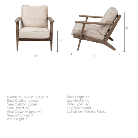 Olympus VI Beige Fabric Wrapped Wooden Frame Accent Chair by Mercana at Eve Furniture