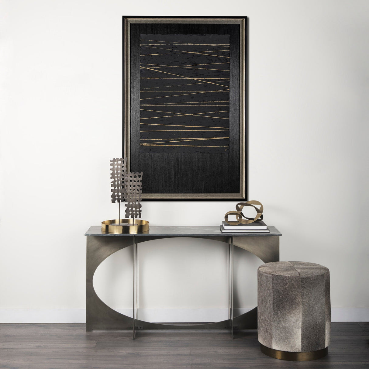 OM-Gold Lines by Studio M a handmade Original Framed Artwork under Glass by Mercana at Eve Furniture