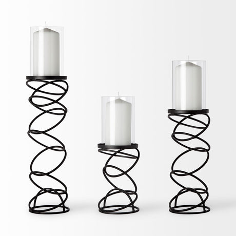 Omega II Medium Black Metal Stacked Ring Table Candle Holder by Mercana at Eve Furniture