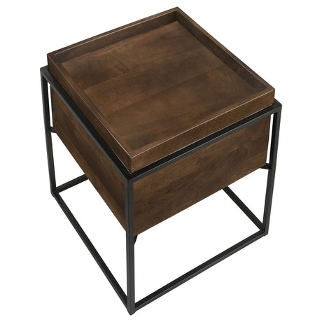 Ondrej Dark Brown/Gunmetal Square Accent Table with Removable Top Tray by Coaster at Eve Furniture