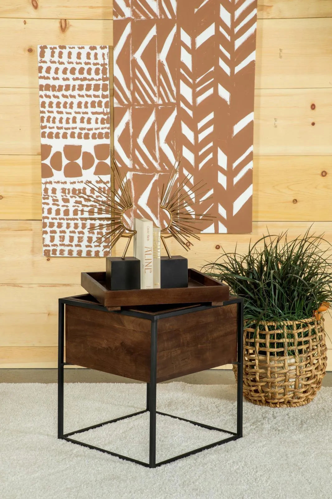 Ondrej Dark Brown/Gunmetal Square Accent Table with Removable Top Tray by Coaster at Eve Furniture
