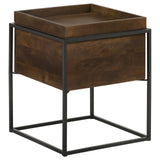 Ondrej Dark Brown/Gunmetal Square Accent Table with Removable Top Tray