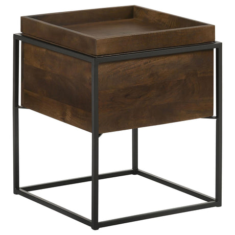 Ondrej Dark Brown/Gunmetal Square Accent Table with Removable Top Tray