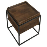 Ondrej Dark Brown/Gunmetal Square Accent Table with Removable Top Tray