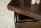 Ondrej Dark Brown/Gunmetal Square Accent Table with Removable Top Tray