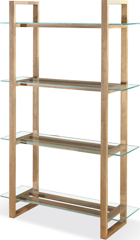 One Bisque/Clear Modern Coastal Glass Shelf Bookcase by Modus Furniture at Eve Furniture