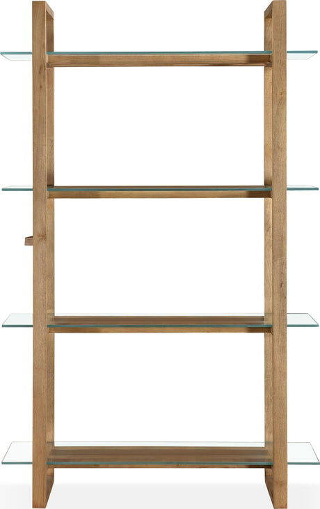 One Bisque/Clear Modern Coastal Glass Shelf Bookcase by Modus Furniture at Eve Furniture