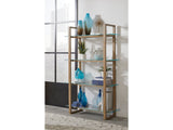 One Bisque/Clear Modern Coastal Glass Shelf Bookcase by Modus Furniture at Eve Furniture