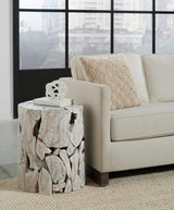 One Bleached Teak Teak Slice Round End Table by Modus Furniture at Eve Furniture