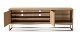 One Coastal Modern 74 inch TV Console in Brushed Stainless Steel and Bisque by Modus Furniture at Eve Furniture