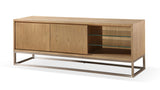 One Coastal Modern 74 inch TV Console in Brushed Stainless Steel and Bisque by Modus Furniture at Eve Furniture