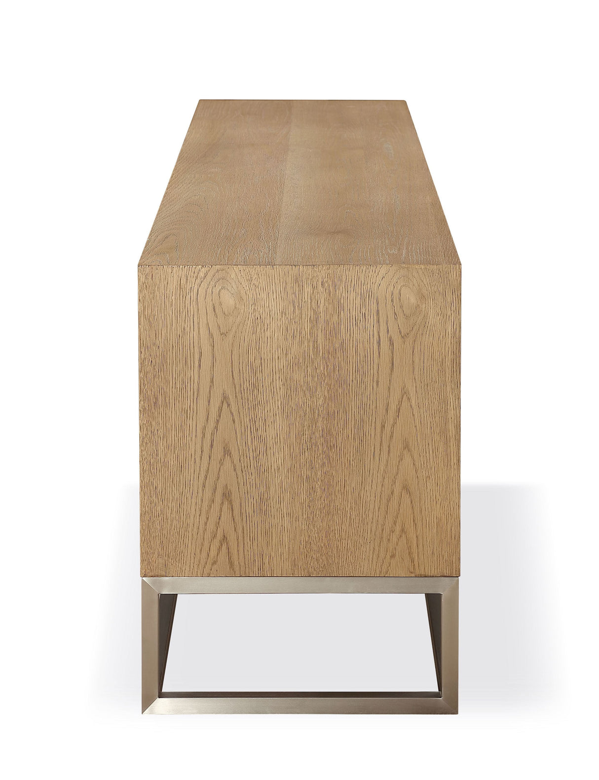 One Coastal Modern 74 inch TV Console in Brushed Stainless Steel and Bisque by Modus Furniture at Eve Furniture