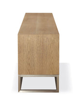 One Coastal Modern 74 inch TV Console in Brushed Stainless Steel and Bisque by Modus Furniture at Eve Furniture