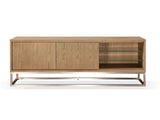 One Coastal Modern 74 inch TV Console in Brushed Stainless Steel and Bisque by Modus Furniture at Eve Furniture