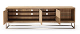 One Coastal Modern 84 inch TV Console in Brushed Stainless Steel and Bisque by Modus Furniture at Eve Furniture