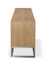 One Coastal Modern 84 inch TV Console in Brushed Stainless Steel and Bisque by Modus Furniture at Eve Furniture