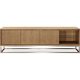 One Coastal Modern 84 inch TV Console in Brushed Stainless Steel and Bisque by Modus Furniture at Eve Furniture