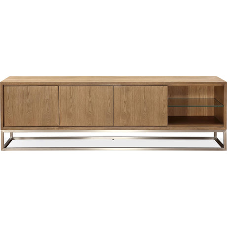 One Coastal Modern 84 inch TV Console in Brushed Stainless Steel and Bisque by Modus Furniture at Eve Furniture