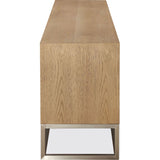 One Coastal Modern 84 inch TV Console in Brushed Stainless Steel and Bisque by Modus Furniture at Eve Furniture