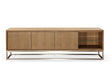 One Coastal Modern 84 inch TV Console in Brushed Stainless Steel and Bisque by Modus Furniture at Eve Furniture