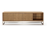 One Coastal Modern 84 inch TV Console in Brushed Stainless Steel and Bisque by Modus Furniture at Eve Furniture