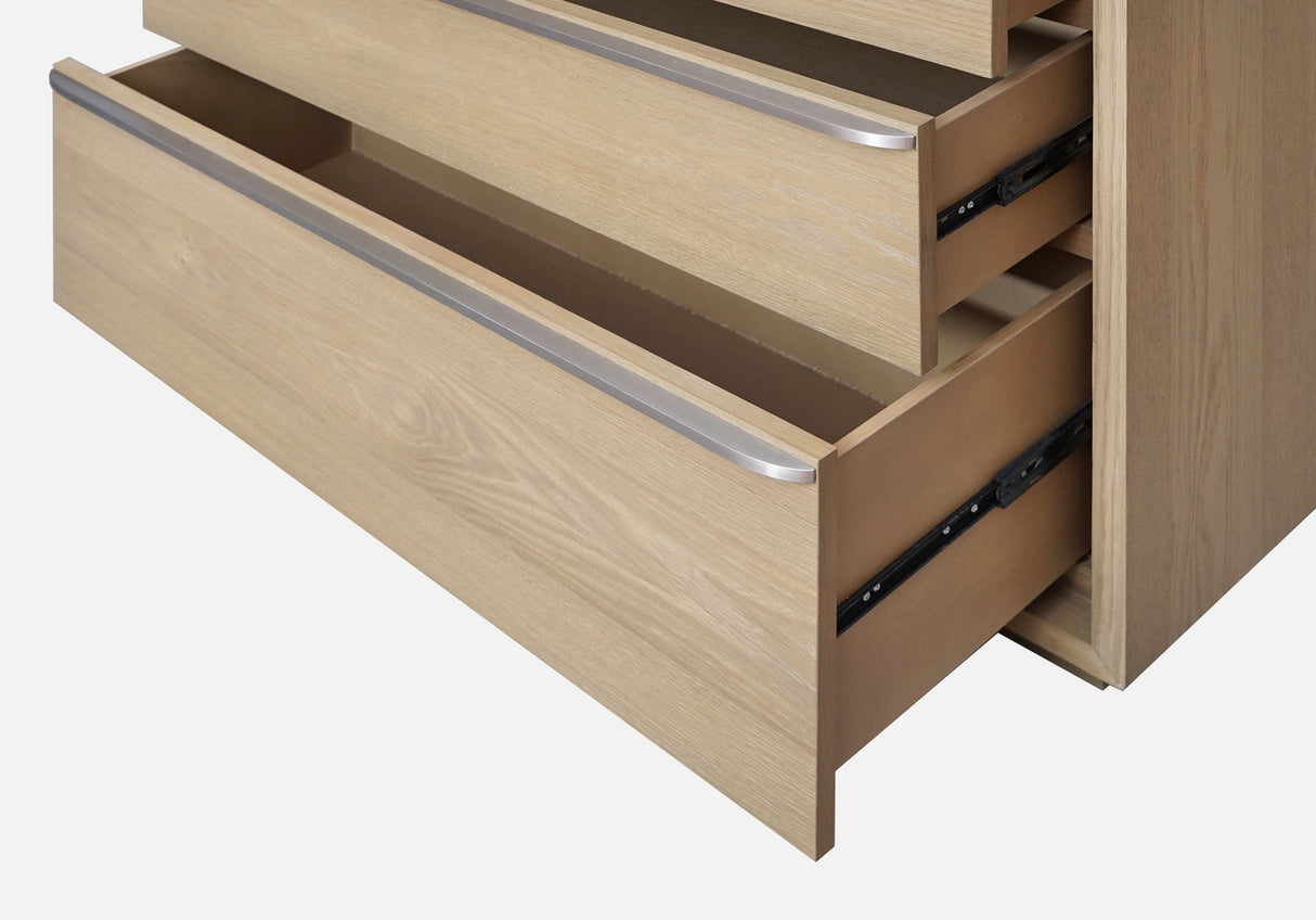 One Coastal Modern Three Drawer USB-charging Nightstand in Bisque by Modus Furniture at Eve Furniture