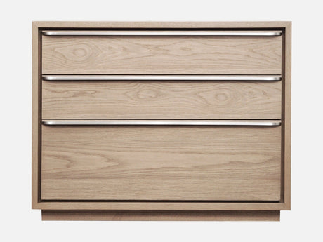 One Coastal Modern Three Drawer USB-charging Nightstand in Bisque by Modus Furniture at Eve Furniture