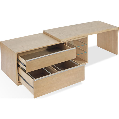 One Live Edge Edge Executive Desk in White Oak and Glass by Modus Furniture at Eve Furniture