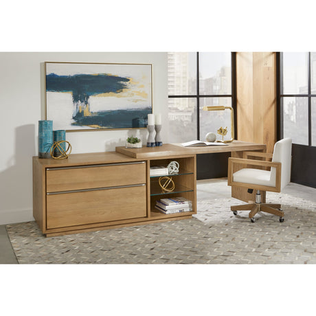 One Live Edge Edge Executive Desk in White Oak and Glass by Modus Furniture at Eve Furniture
