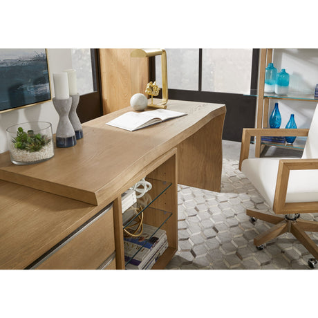 One Live Edge Edge Executive Desk in White Oak and Glass by Modus Furniture at Eve Furniture