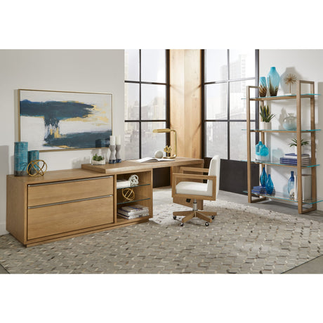 One Live Edge Edge Executive Desk in White Oak and Glass by Modus Furniture at Eve Furniture