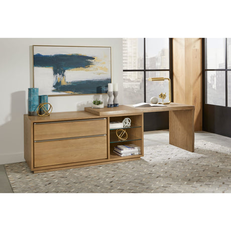 One Live Edge Edge Executive Desk in White Oak and Glass by Modus Furniture at Eve Furniture