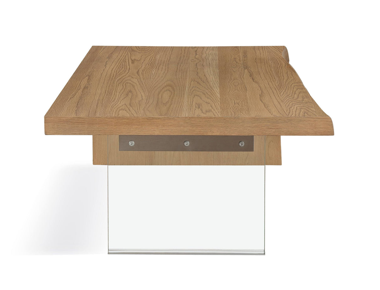 One Live-Edge White Oak and Glass Coffee Table in Bisque by Modus Furniture at Eve Furniture