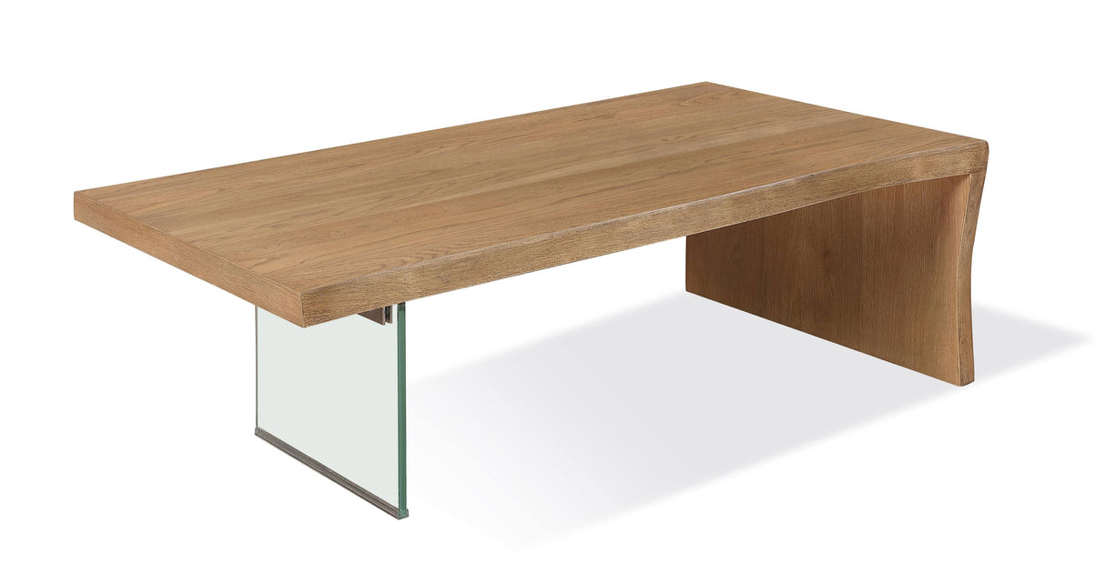 One Live-Edge White Oak and Glass Coffee Table in Bisque by Modus Furniture at Eve Furniture
