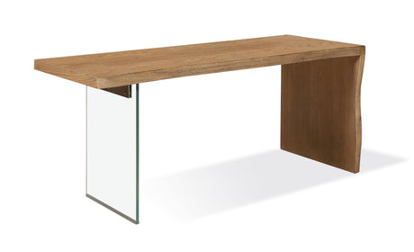One Live-Edge White Oak and Glass Console Table in Bisque by Modus Furniture at Eve Furniture