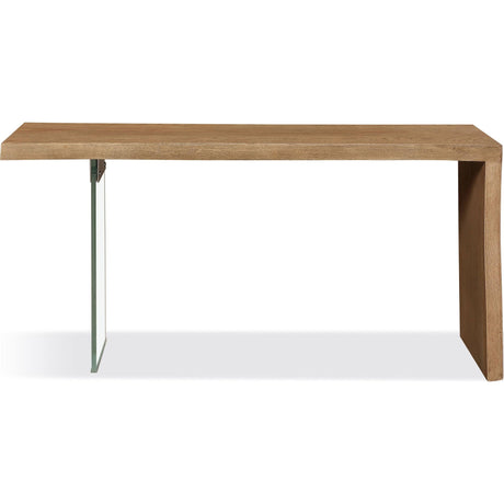 One Live-Edge White Oak and Glass Console Table in Bisque by Modus Furniture at Eve Furniture