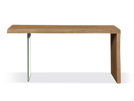 One Live-Edge White Oak and Glass Console Table in Bisque by Modus Furniture at Eve Furniture